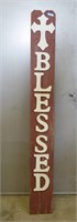 Handcrafted Wooden Maroon & White "Blessed" Sign