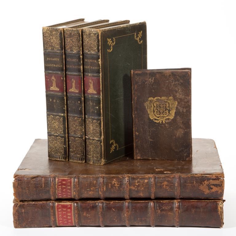 Antiquarian books and manuscripts including a three volume set of John Ireland's 1798 Hogarth Illustrated.