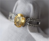 Sterling Silver Ring w/ Citrine & White Stones Sz