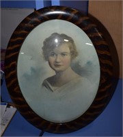 Vintage Oval Framed Portrait With Convex Glass