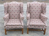 PAIR OF FLAME STITCH UPHOLSTERED WING CHAIRS