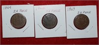 (3) Two Cent Piece Coins, 1864, 1868 and1869