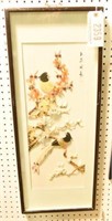 Framed Chinese artwork of birds made from shell