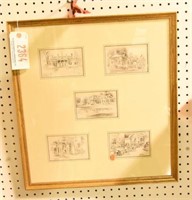 Framed collage of (5) Monticello sketches