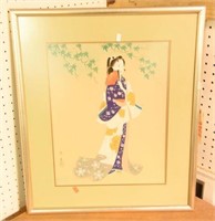 Framed Chinese print of Geisha girl (20” x 24")