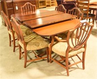 Mahogany dining table with two leaves and (6)