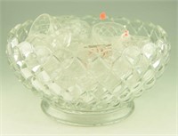 Diamond pattern glass punch bowl and cups