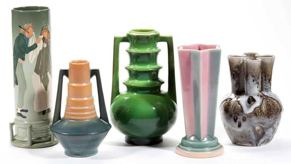 Selection of American art pottery, including Weller, Roseville, and Rookwood