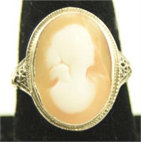 Ladies marked 14kt white gold and cameo ring
