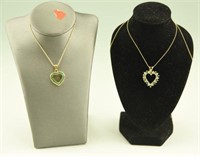 (2) ladies 10kt gold necklaces with heart