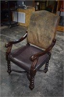 Large Wooden Armchair w/ Upholstered Seat & Back