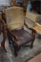 Large Wooden Armchair w/ Upholstered Seat & Back