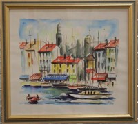 Illegibly Signed- St. Tropez Harbor, Watercolor