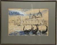 Signed Valenza Italian Watercolor of Venice