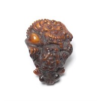 Chinese Carved Horn Clothing Toggle, Dueling Lions