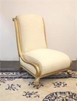 French Slipper Chair, Giltwood and Upholstered