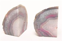 Natural Pink Agate Geode Bookends, Pair