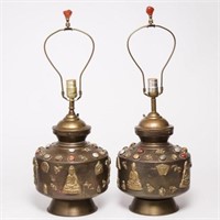 Tibetan Buddhist Urn Lamps, Pair in Brass