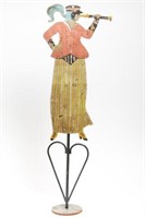 Folk Art Weathervane, Painted Iron Lady w Spyglass