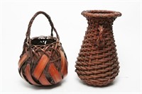 Japanese Ikebana Baskets, 2 Vintage Bamboo