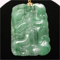 Chinese Jade Pendant Plaque, w/ Dragon & 14K Gold