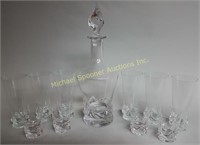 DAUM SORCY CRYSTAL DECANTER WITH TEN GLASSES
