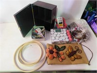 Jewelery box, candles, basket, crochet loops, etc