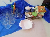 Qty of glass cups, cookie jars, etc.