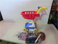 Fisher price shopping cart, duster, etc