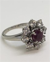 ROUND NATURAL RUBY W/ 8 BRILLANT CUT DIAMONDS