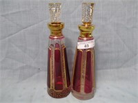 Pair Moser 8" gold enameled perfume bottles