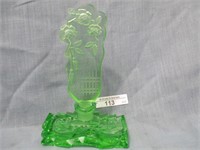 Czech 5" green perfume bottle w/ etched floral