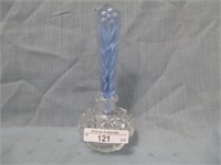 Czech crystal perfume bottle w. blue finial 6 1/4"