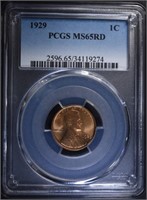 1929 LINCOLN CENT PCGS MS-65 RD