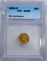 1859-D GOLD $1  ICG AU 58