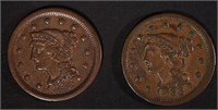 1853 ABOUT XF & 1850 VF LARGE CENTS