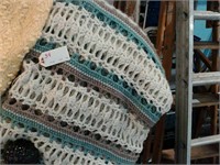 Teal , white and gray crochet blanket