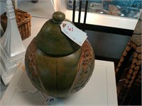 Green ceramic vase with lid