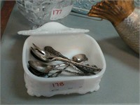 Sterling silver spoons with white container