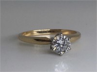 DIAMOND SOLITAIRE IN 14KT YELLOW GOLD 6 PRONG SET.