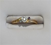 10kt Gold Diamond & Amethyst Ring Size 5