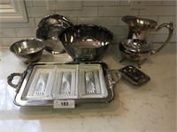 6 Pieces of Silver Plated Dishware-Pitcher, Bowl,