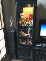 Dark Wood Lighted Curio Cabinet, Glass Door on Top