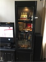 Dark Wood Lighted Curio Cabinet, Glass Door on Top