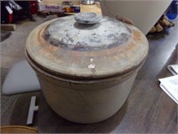 LARGE BUTTER CROCK W/ LID ~ SOME CHIPS AND CRACKS