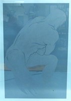 CUT AND ETCHED GLASS MALE NUDE PANEL