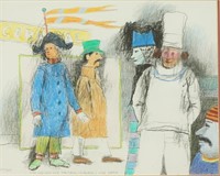 HERB MEARS "CARNIVAL" MIXED MEDIA DRAWING