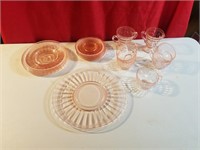 Pink Optic Depression glass - places service of 4+