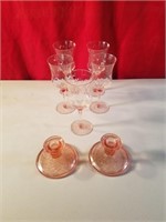 Pink Stemware & candlesticks