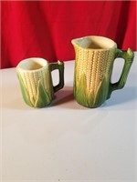 Majolica 8" Corn Pitcher & Mug